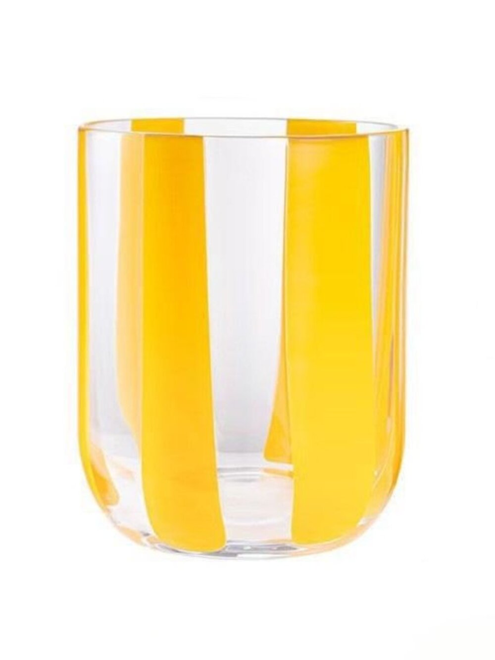 Hand Painted Colorful Yellow Striped Glass Tumbler Cup 13-14 oz